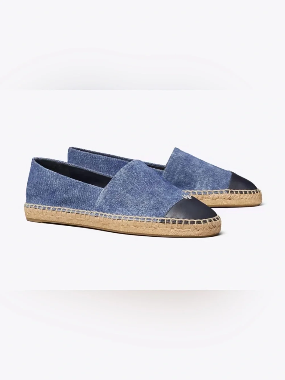Tory Burch Denim Espadrille Slip-Ons with Black Toe Cap size 8
